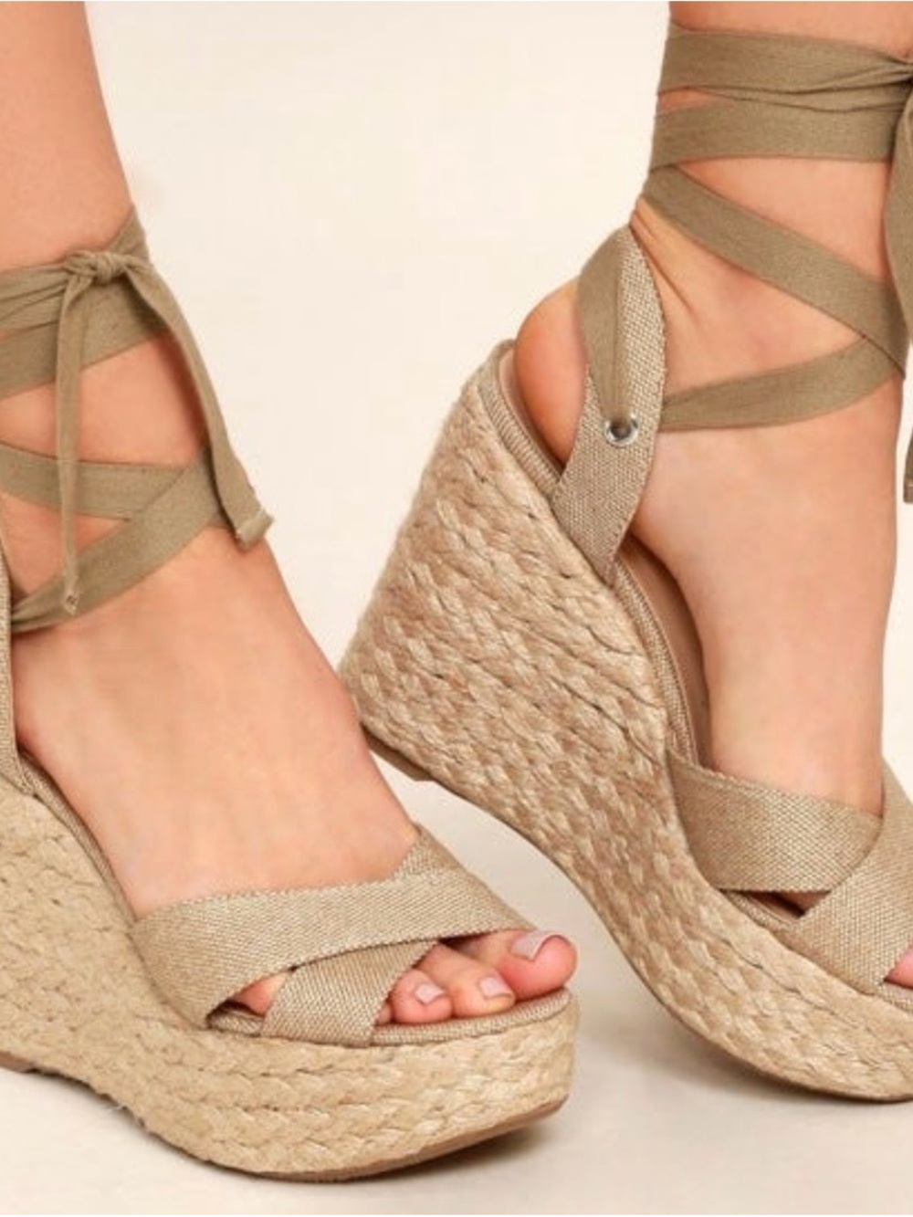 Lulu's Natural Woven Espadrille Wrap Wedge Sandals
